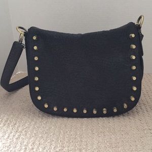 Distressed black faux leather crossbody purse